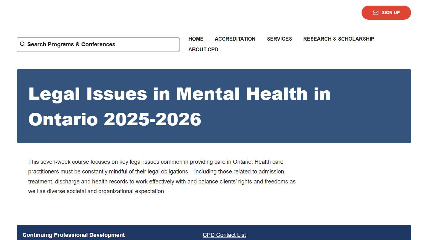 Legal Issues in Mental Health in Ontario 2025-2026 – CPD University of Toronto