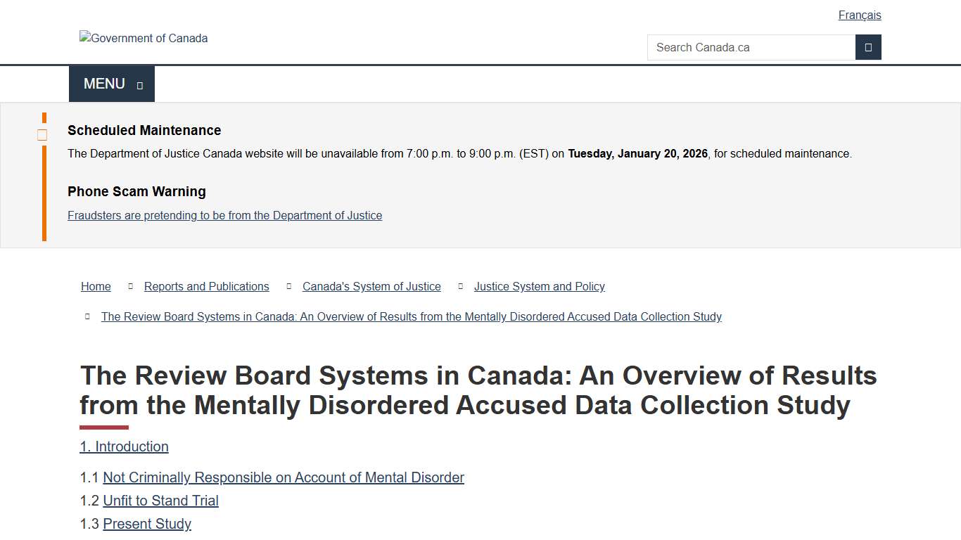 Introduction - The Review Board Systems in Canada: An Overview of Results from the Mentally Disordered Accused Data Collection Study